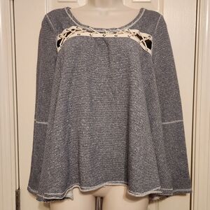 💕Free People Lacey Love Blue Striped Swingy Long-Sleeved Oversized Top Medium